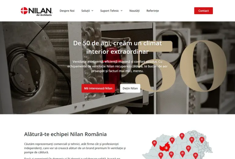 Screenshot of the Nilan Ventilație website